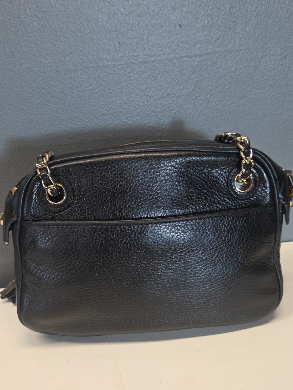 Tory Burch Black Leather Logo Chain Crossbody with Tassel - Picture 2 of 10